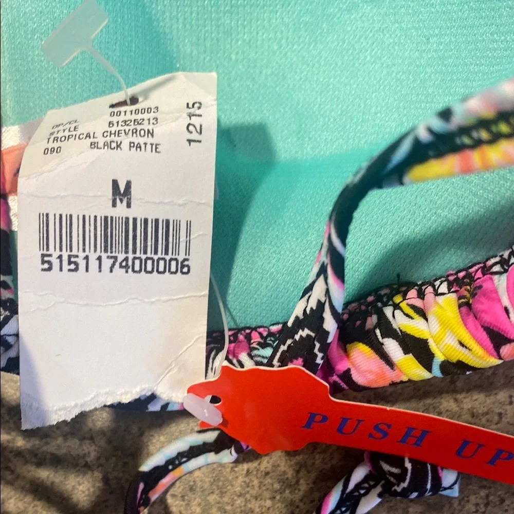Wet Seal Multicolor Floral Print Push-Up Bikini Top with Teal Lining